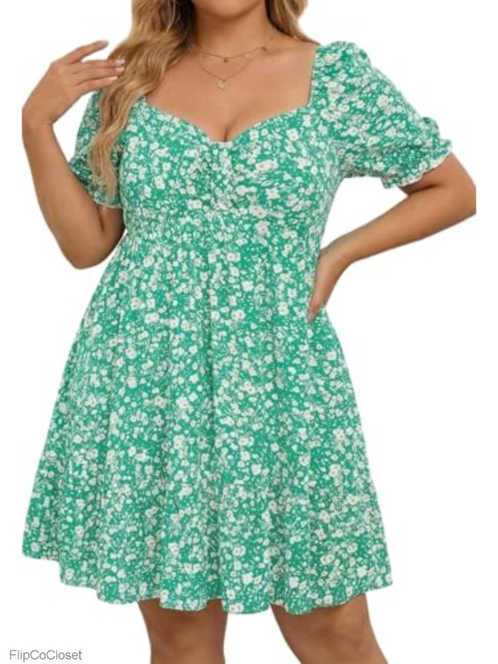 Plus Size Sweetheart Neck Puff Sleeve Babydoll Summer Dress